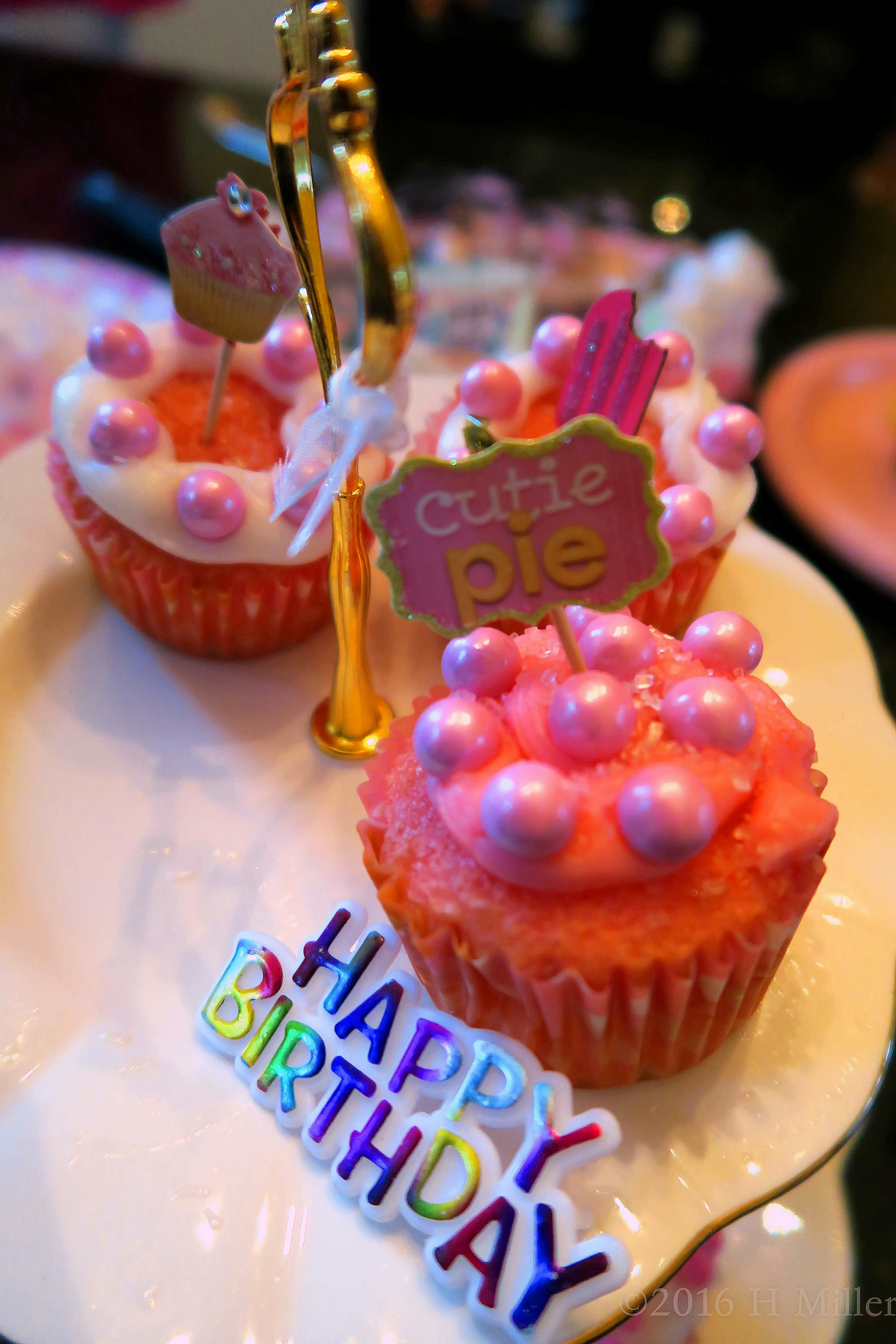 Cupcakes With Pink Frosting, Sugar Pearls And Toppers For The Awesome Kids Spa Party! 